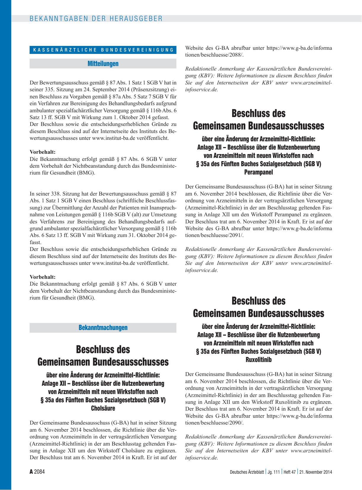 Vorschauseite 1: Beschluss des Gemeinsamen Bundesausschusses über eine Änderung der Arzneimittel-Richtlinie: Anlage XII – Beschlüsse über die Nutzenbewertung von Arzneimitteln mit neuen Wirkstoffe…