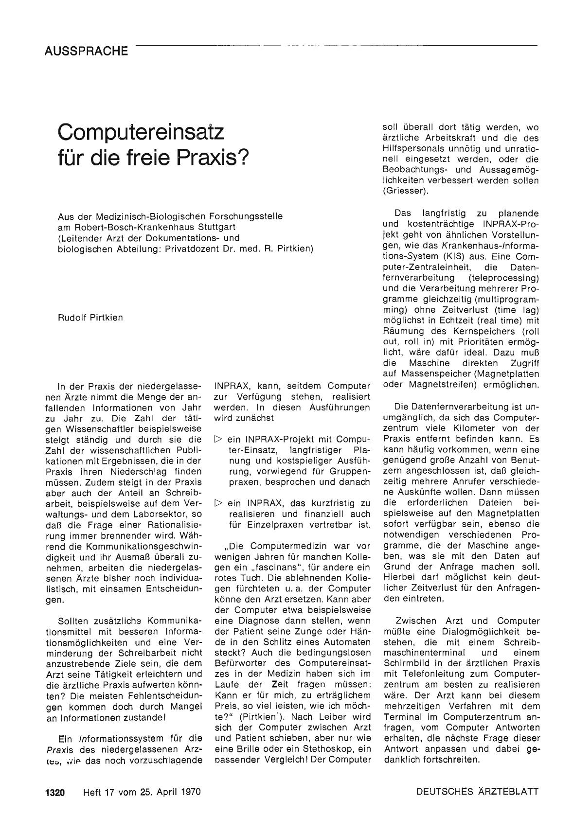 Vorschauseite 1: Computereinsatz für die freie Praxis?