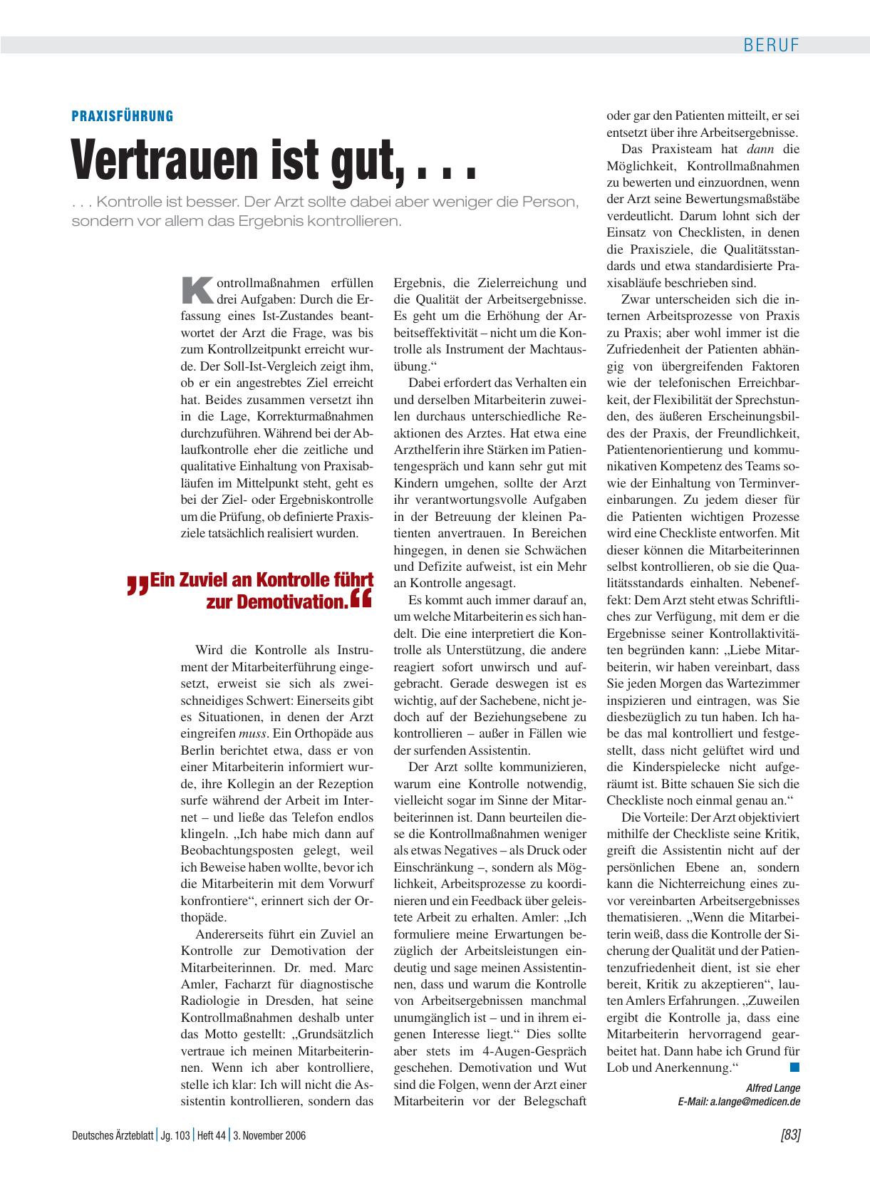 Vorschauseite 1: Praxisführung: Vertrauen ist gut, .. .