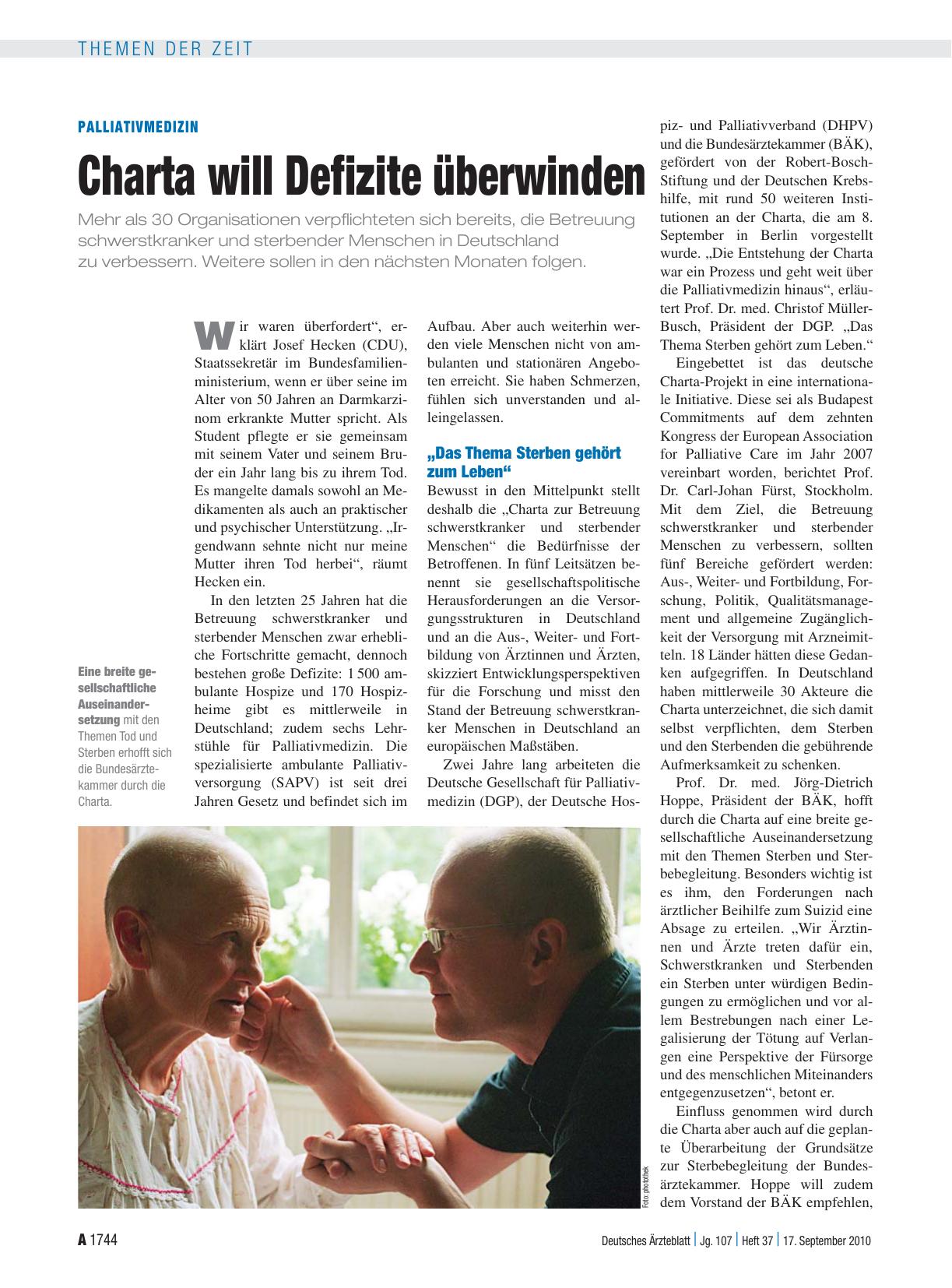 Vorschauseite 1: Palliativmedizin: Charta will Defizite überwinden