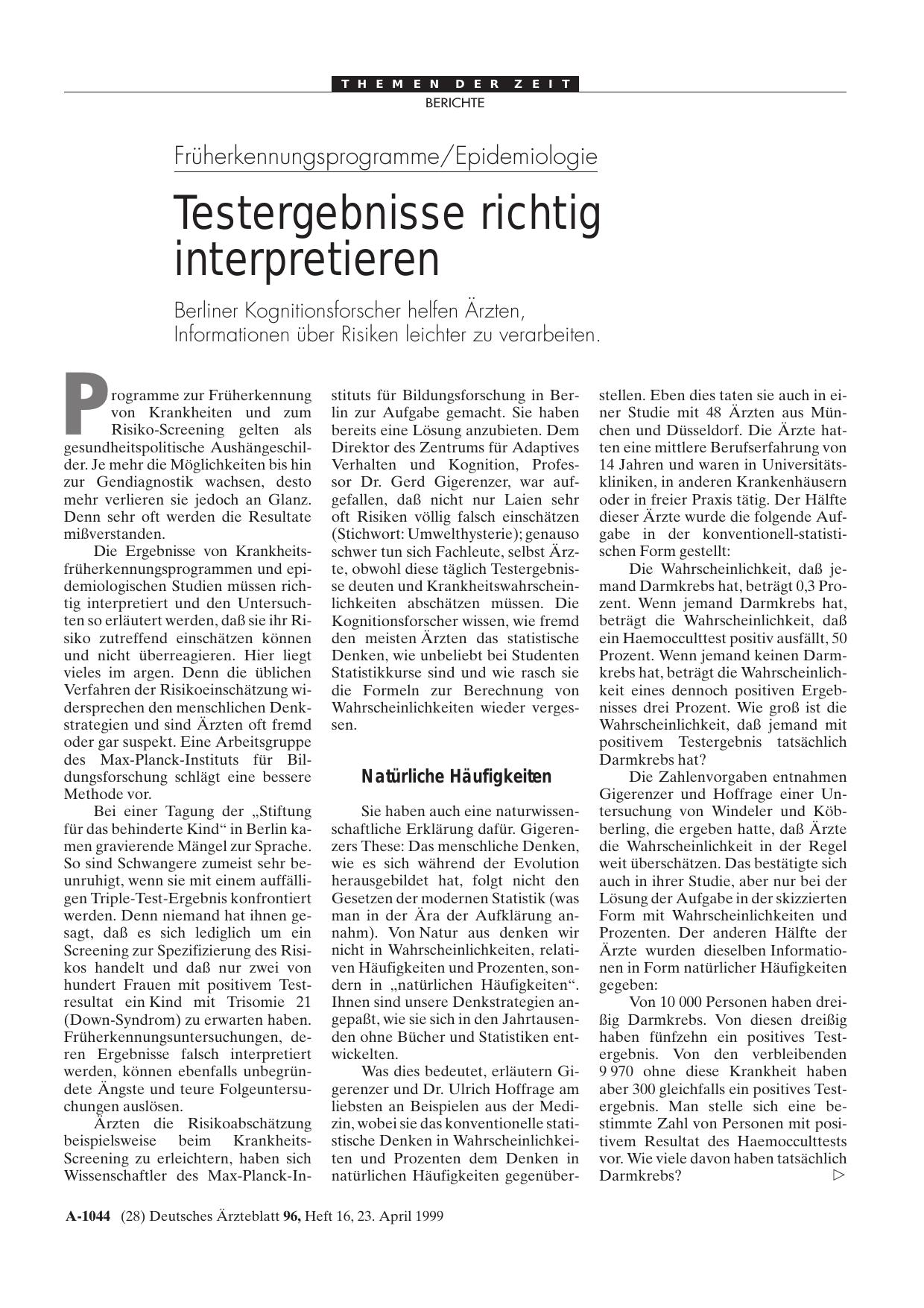 Vorschauseite 1: Früherkennungsprogramme/Epidemiologie: Testergebnisse richtig interpretieren