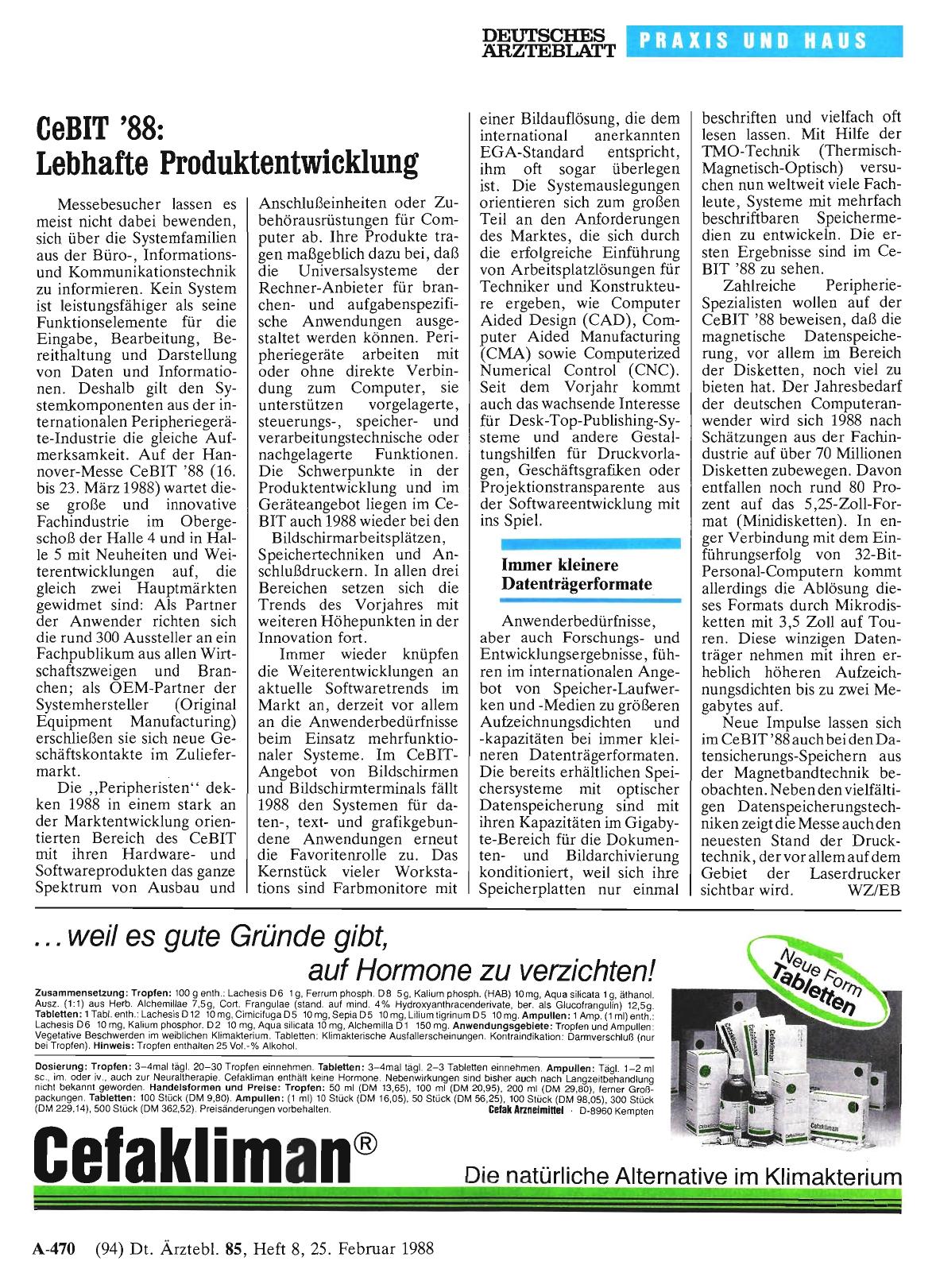 Vorschauseite 1: CeBIT '88: Lebhafte Produktentwicklung