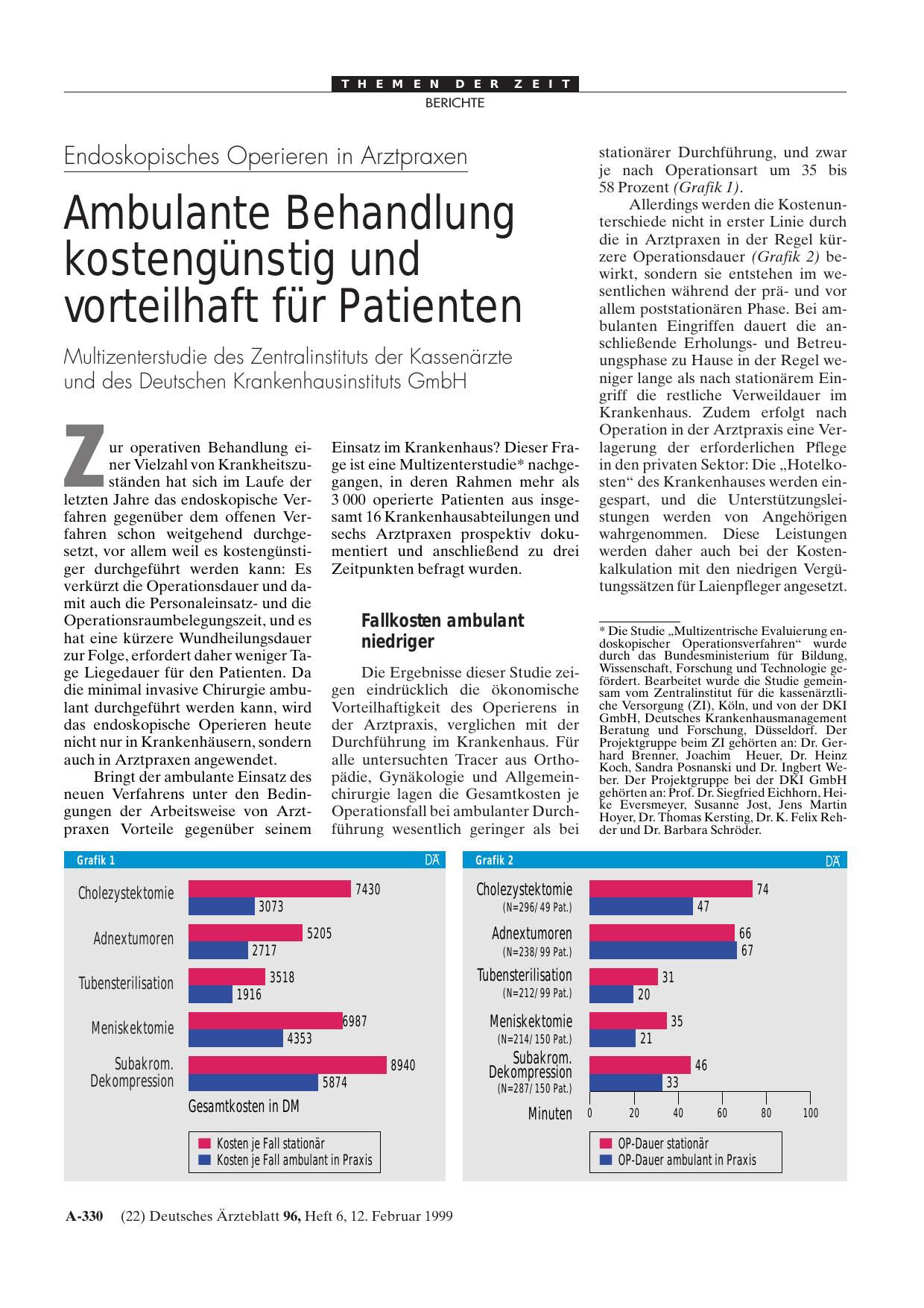 Vorschauseite 1: Endoskopisches Operieren in Arztpraxen: Ambulante Behandlung kostengünstig und vorteilhaft für Patienten