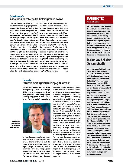 Vorschauseite 1: Grippeimpfstoffe: Ärzte und Apotheker sollen Lieferengpässe melden