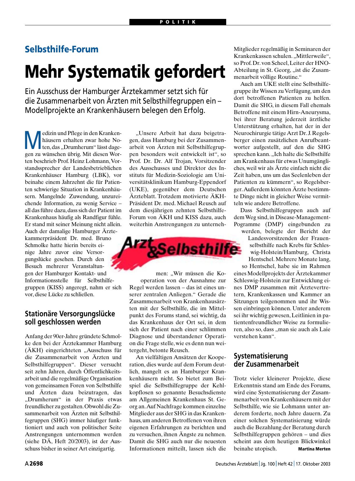Vorschauseite 1: Selbsthilfe-Forum: Mehr Systematik gefordert