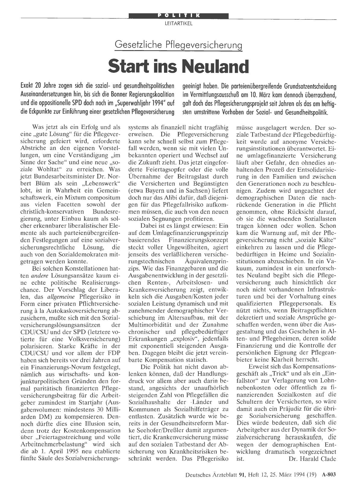 Vorschauseite 1: Gesetzliche Pflegeversicherung: Start ins Neuland