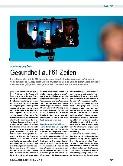 Vorschauseite 1: Sondierungsgespräche: Gesundheit auf 61 Zeilen