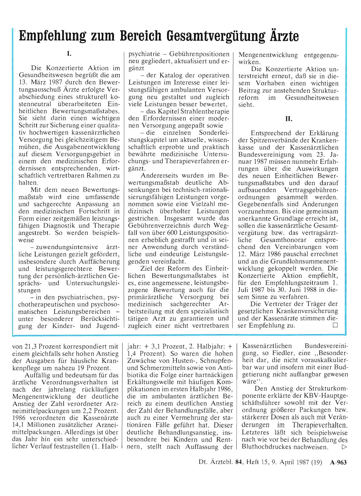 Vorschauseite 1: Empfehlung zum Bereich Gesamtvergütung Ärzte