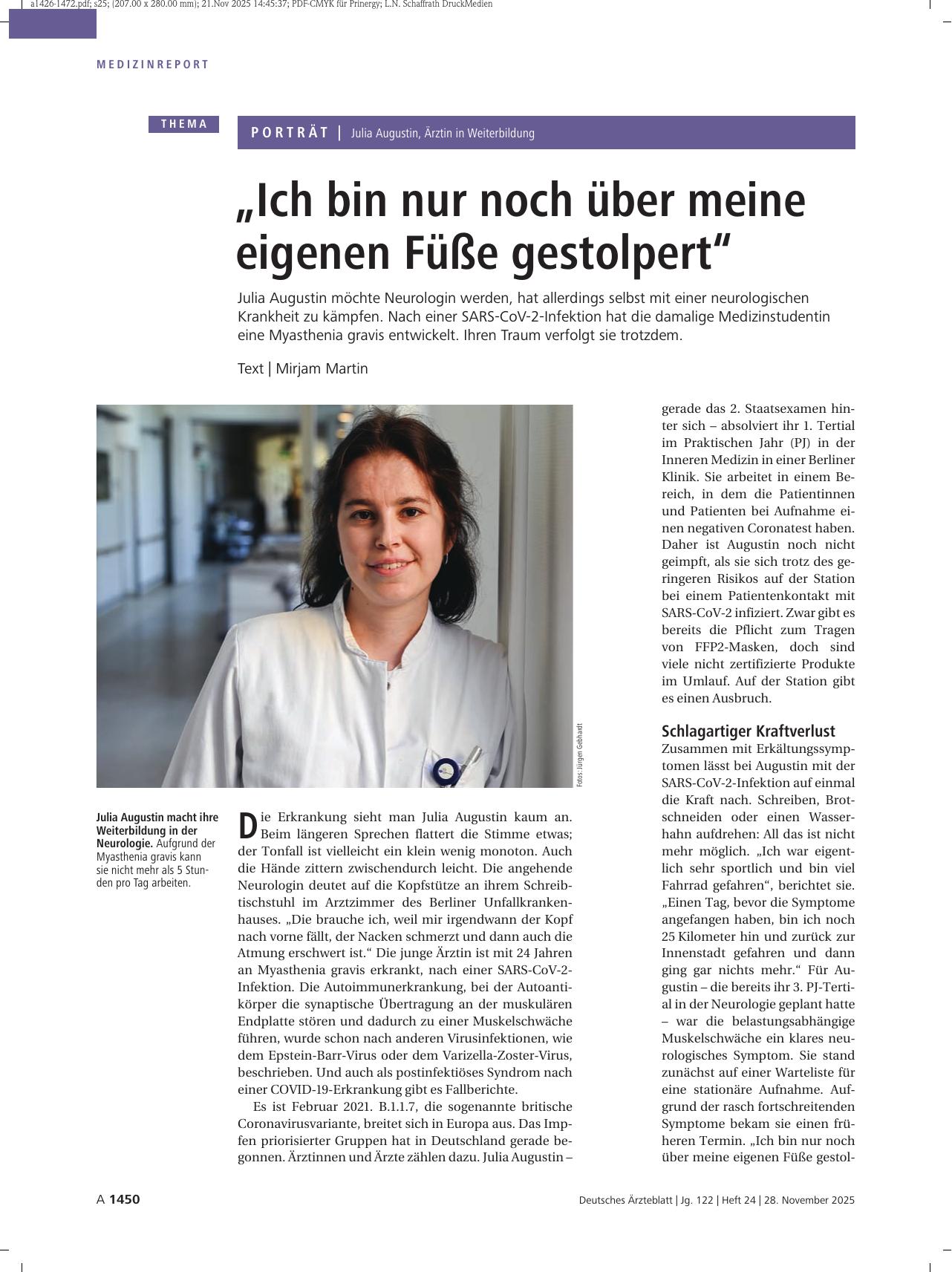 Vorschauseite 1: Julia Augustin, Ärztin in Weiterbildung: „Ich bin nur noch über meine eigenen Füße gestolpert“