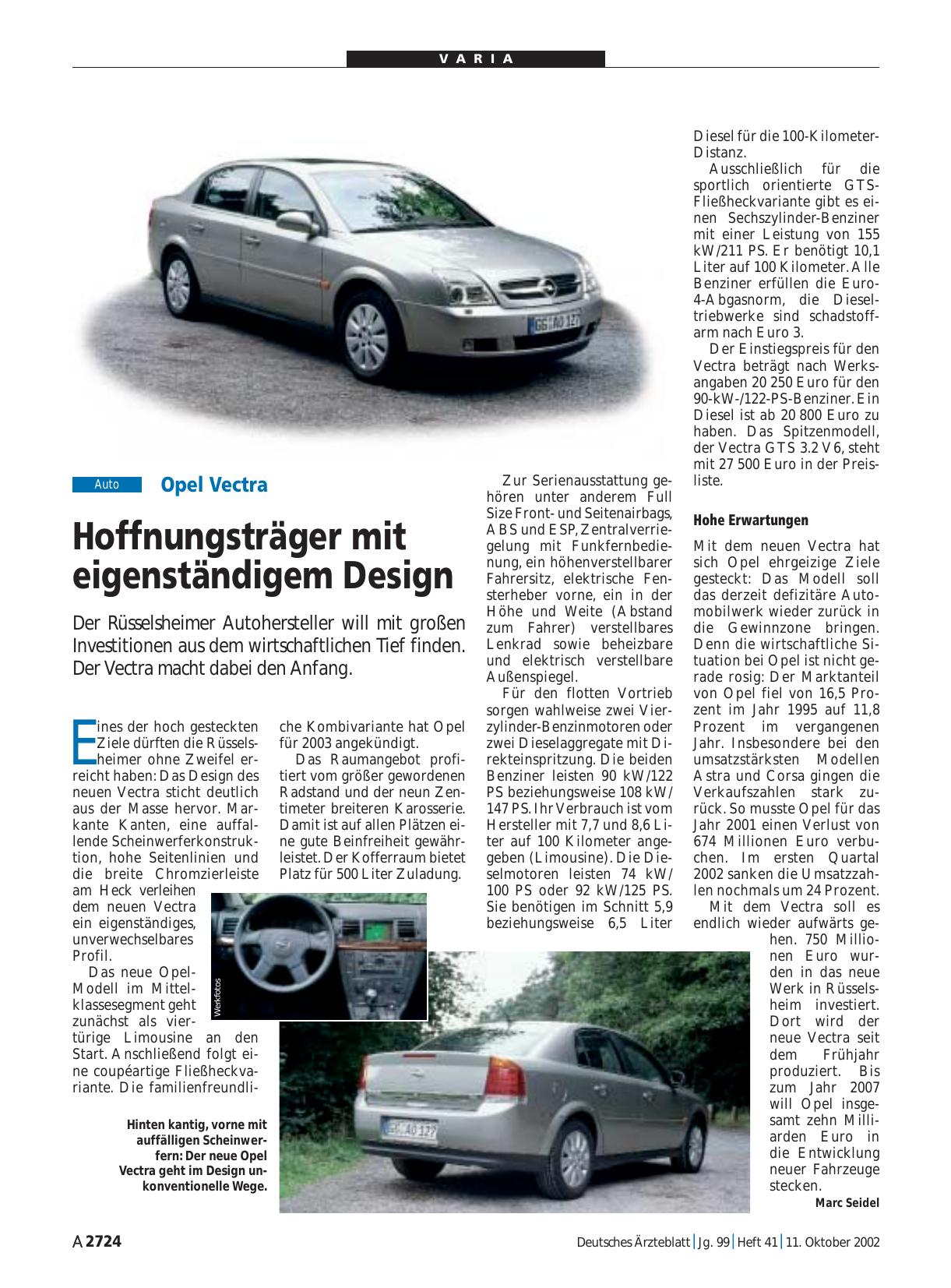 Vorschauseite 1: Opel Vectra: Hoffnungsträger mit eigenständigem Design