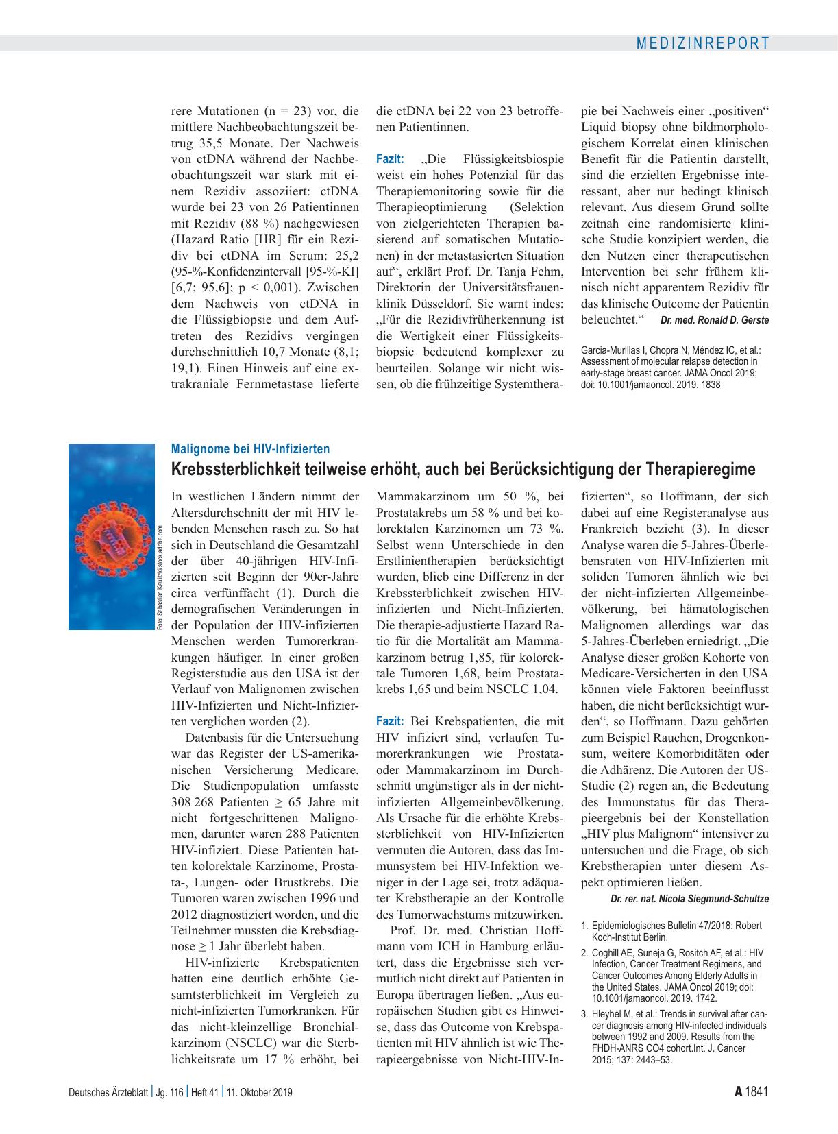 Vorschauseite 1: Malignome bei HIV-Infizierten: Krebssterblichkeit teilweise erhöht, auch bei Berücksichtigung der Therapieregime