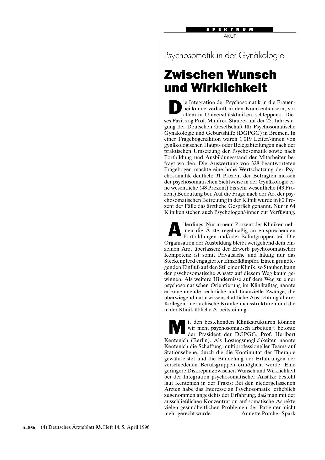 Vorschauseite 1: Psychosomatik in der Gynäkologie: Zwischen Wunsch und Wirklichkeit