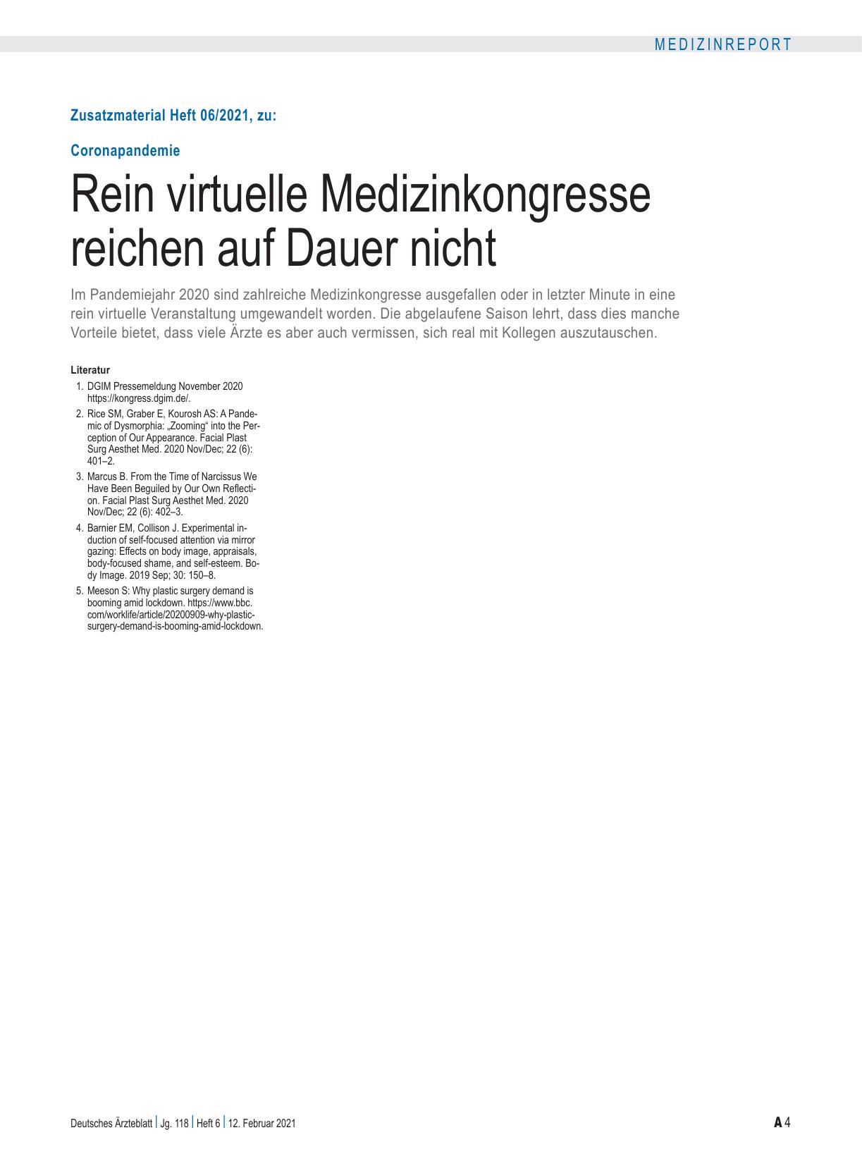 Vorschauseite 4: Coronapandemie: Rein virtuelle Medizinkongresse reichen auf Dauer nicht