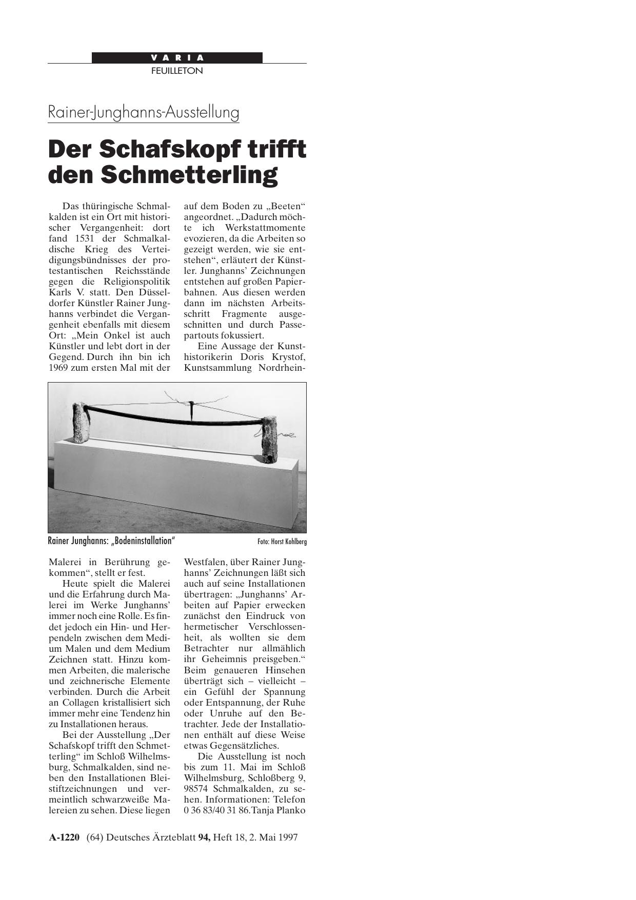 Vorschauseite 1: Rainer-Junghanns-Ausstellung: Der Schafskopf trifft den Schmetterling