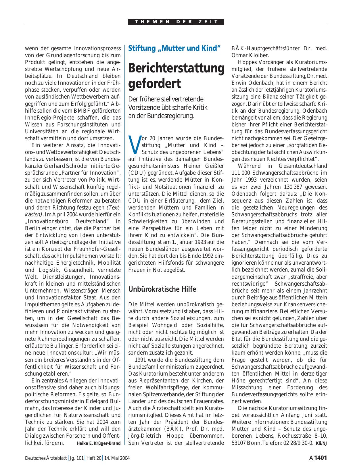 Vorschauseite 1: Stiftung „Mutter und Kind“: Berichterstattung gefordert