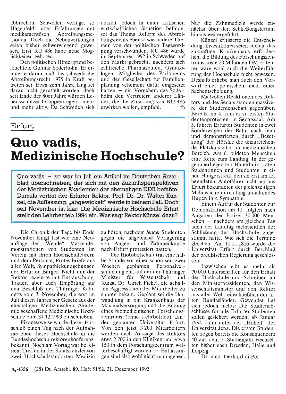 Vorschauseite 1: Erfurt: Quo vadis, Medizinische Hochschule?