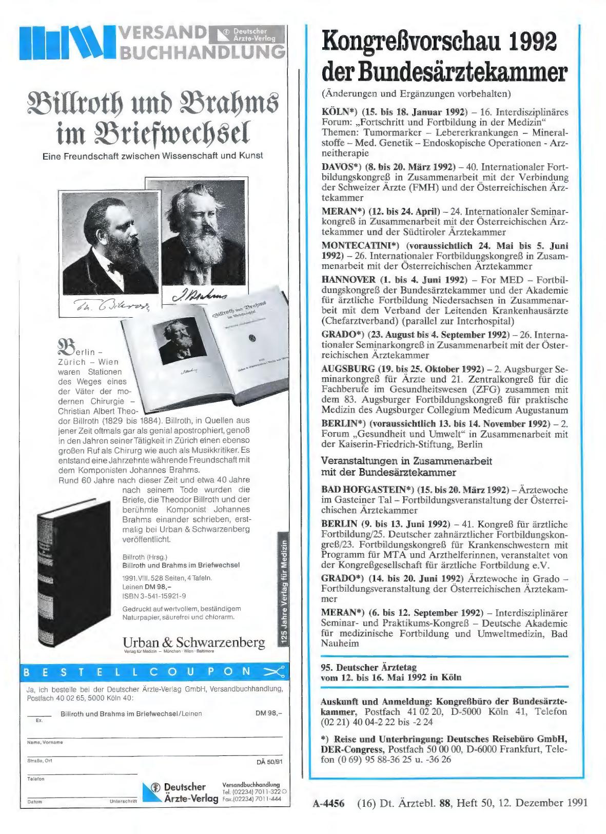 Vorschauseite 1: Kongreßvorschau 1992 der Bundesärztekammer