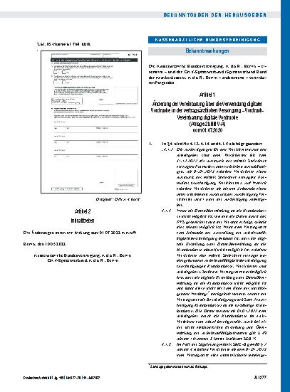 Vorschauseite 1: Änderung der Vereinbarung über die Verwendung digitaler Vordrucke in der vertragsärztlichen Versorgung – Vordruck-Vereinbarung digitale Vordrucke (Anlage 2b BMV-Ä) vom 01. 07. 2020