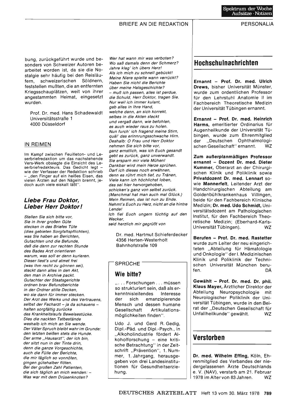 Vorschauseite 1: IN REIMEN: Liebe Frau Doktor, Lieber Herr Doktor!