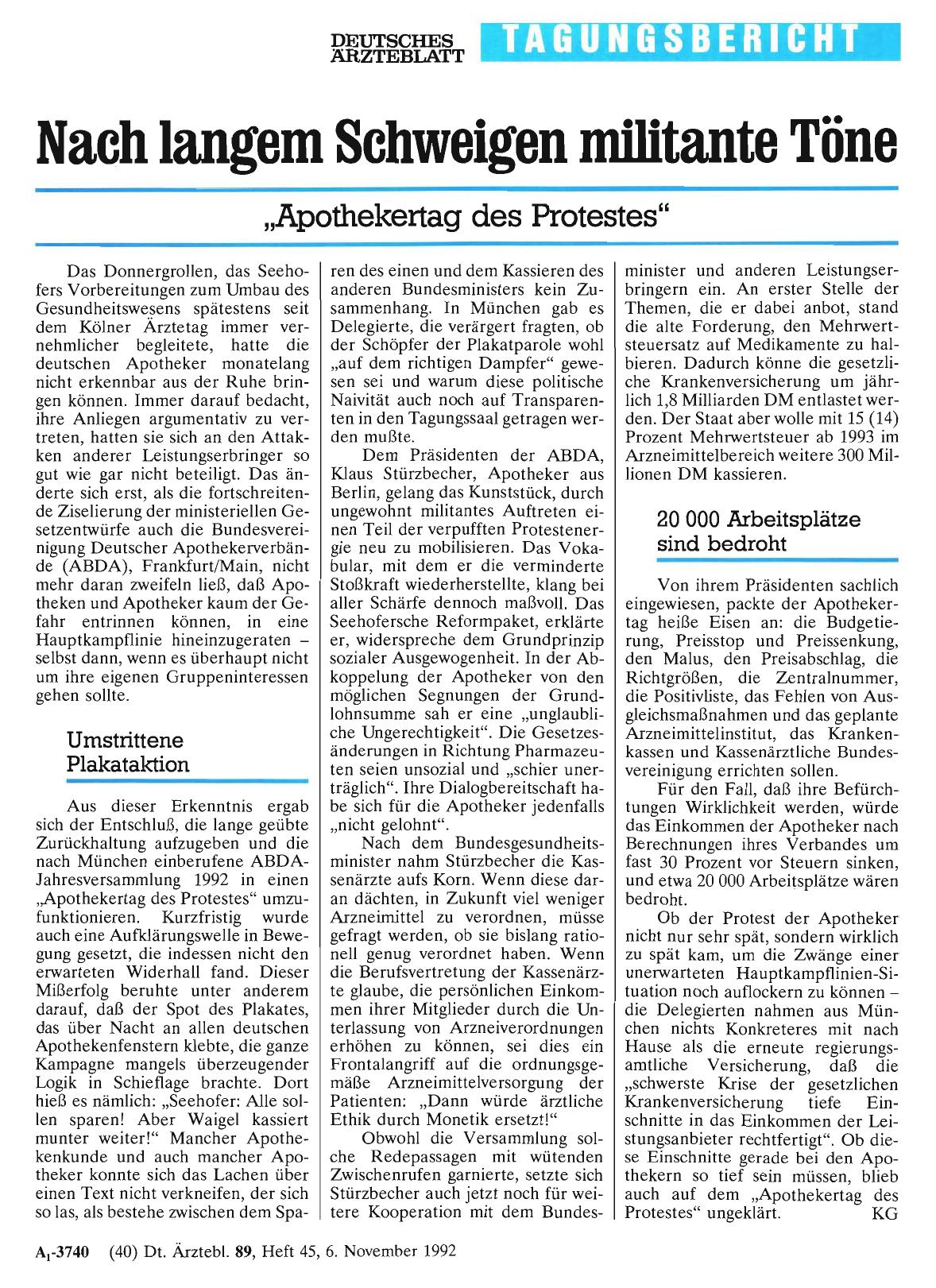 Vorschauseite 1: Nach langem Schweigen militante Töne: „Apothekertag des Protestes”