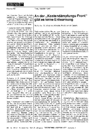 Vorschauseite 1: An der „Kostendämpfungs-Front“ gibt es keine Entwarnung: Marburger Bund sieht erkämpfte Positionen in Gefahr