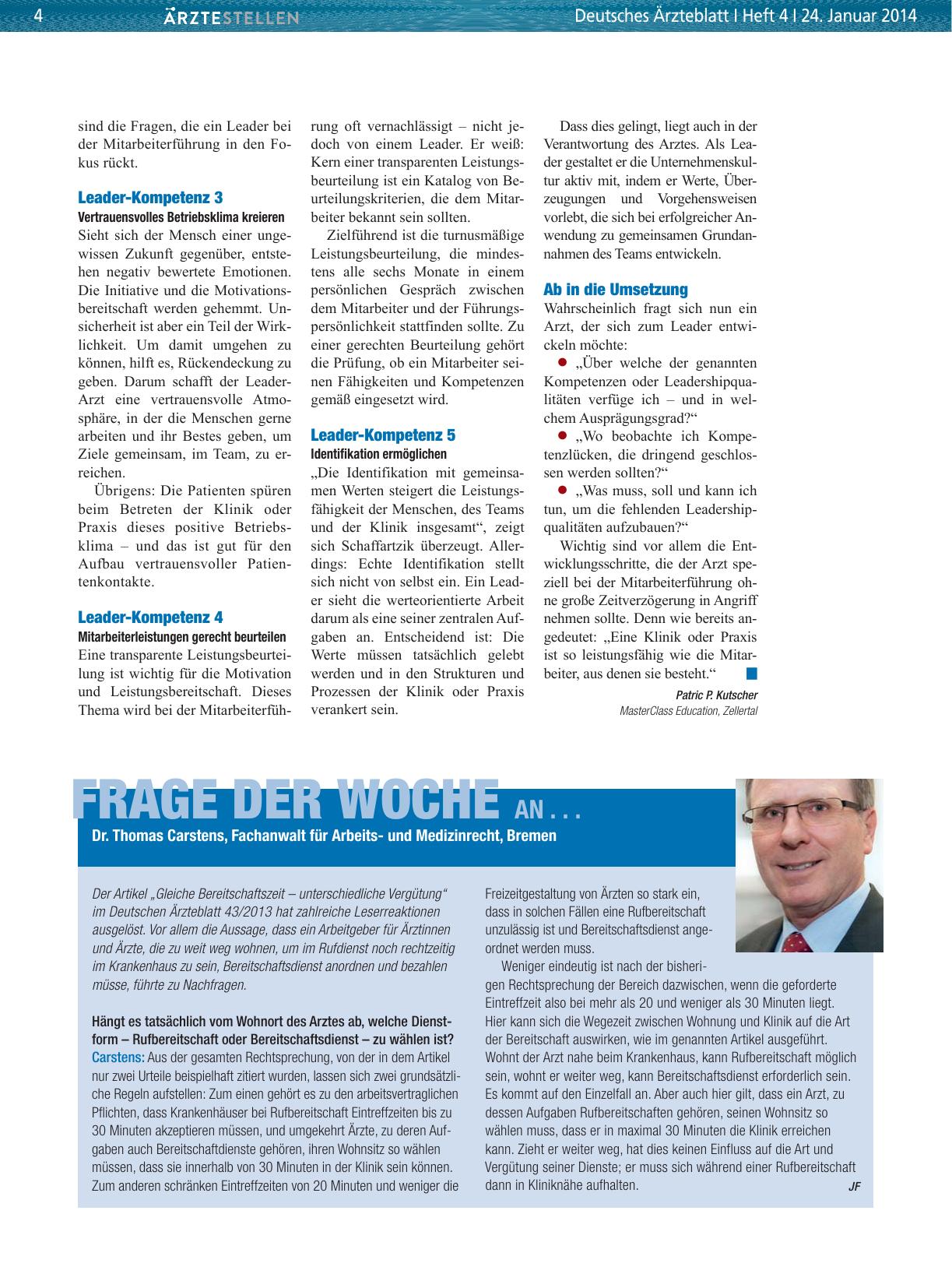 Vorschauseite 1: Frage der Woche an. .. Dr. Thomas Carstens, Fachanwalt für Arbeitsund Medizinrecht, Bremen