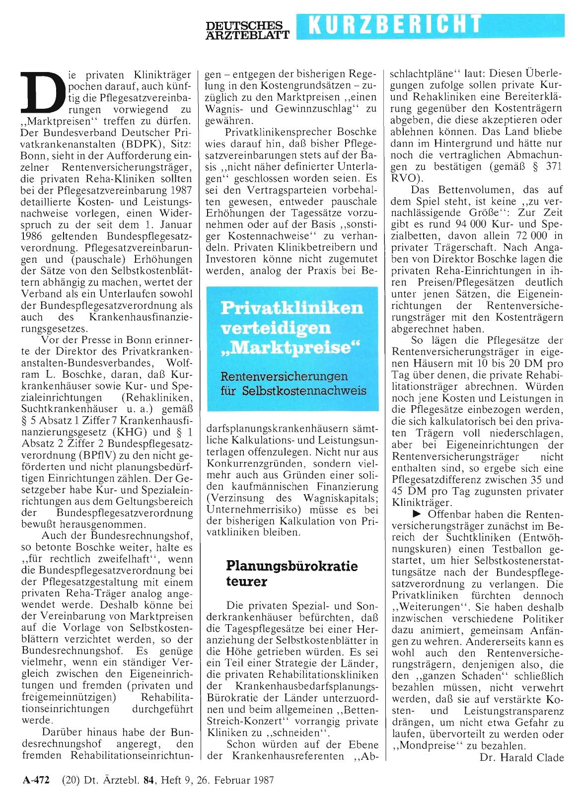 Vorschauseite 1: Privatkliniken verteidigen „Marktpreise“