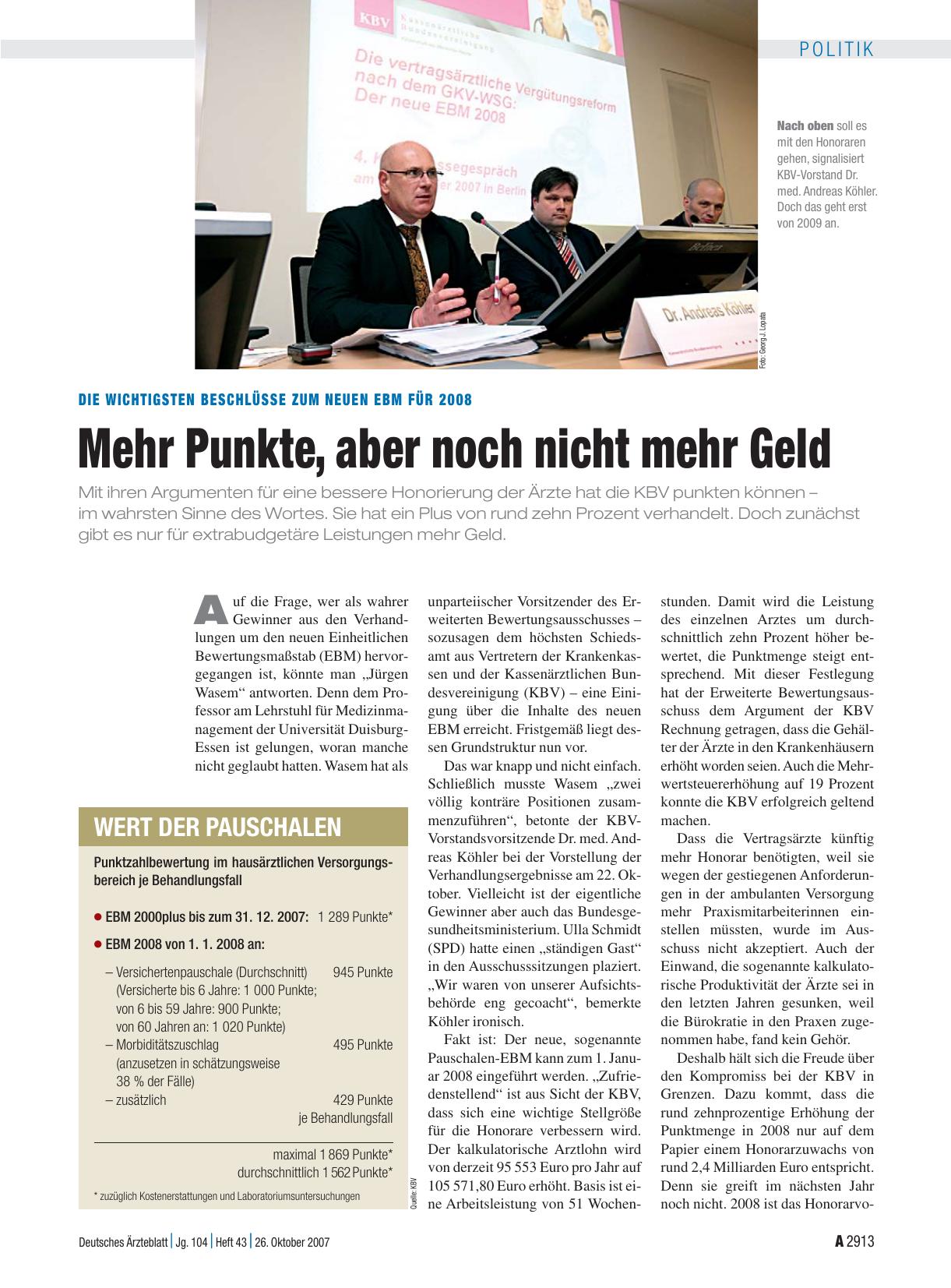 Vorschauseite 1: Die wichtigsten Beschlüsse zum neuen EBM für 2008: Mehr Punkte, aber noch nicht mehr Geld
