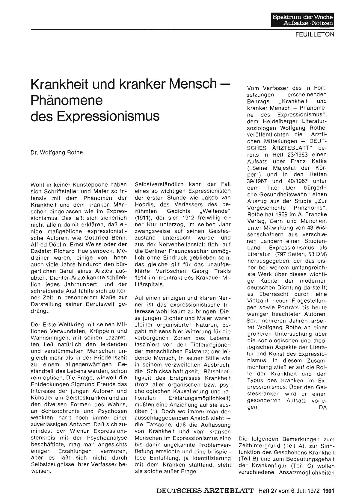 Vorschauseite 1: Krankheit und kranker Mensch — Phänomene des Expressionismus