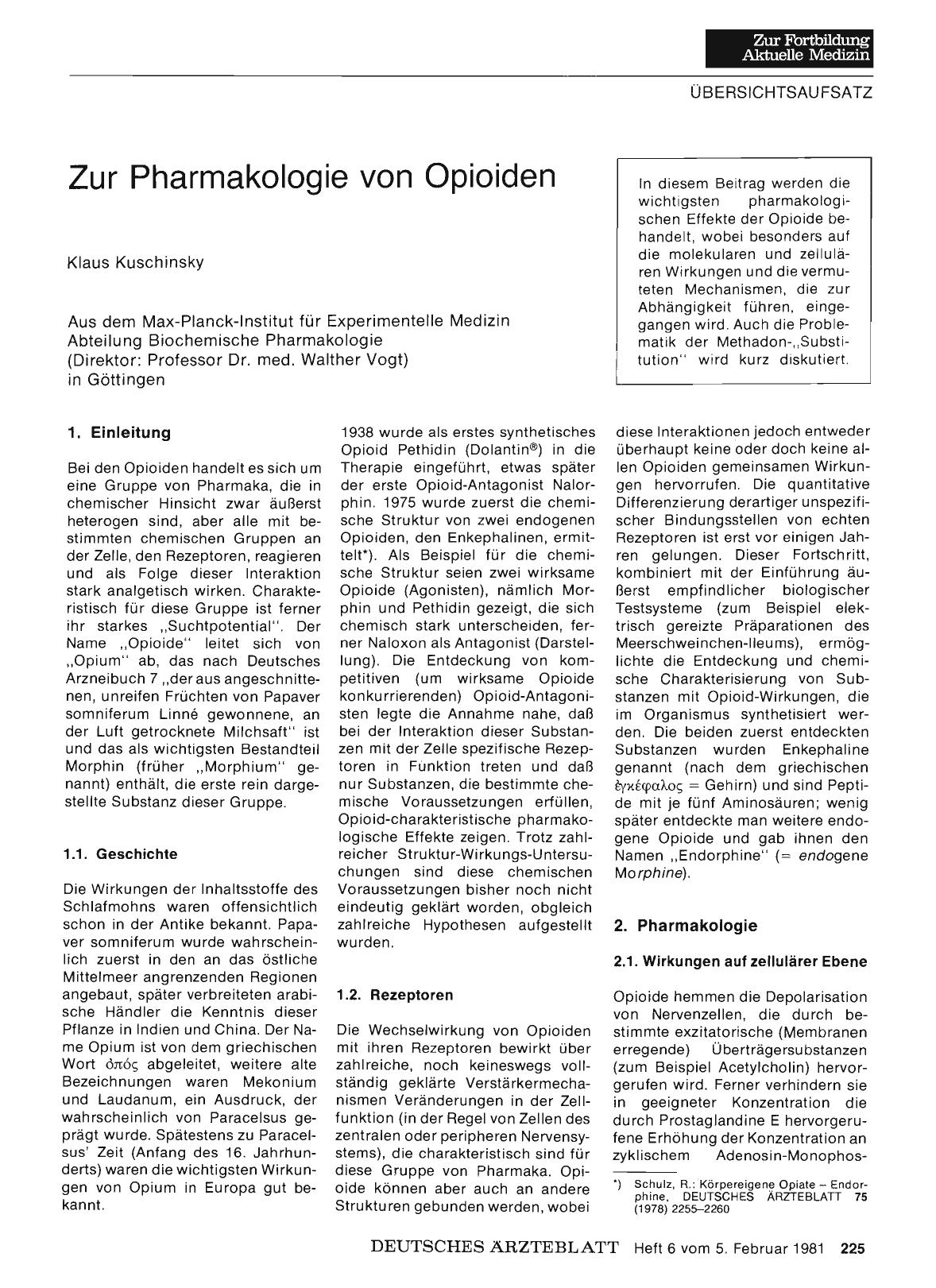 Vorschauseite 1: Zur Pharmakologie von Opioiden