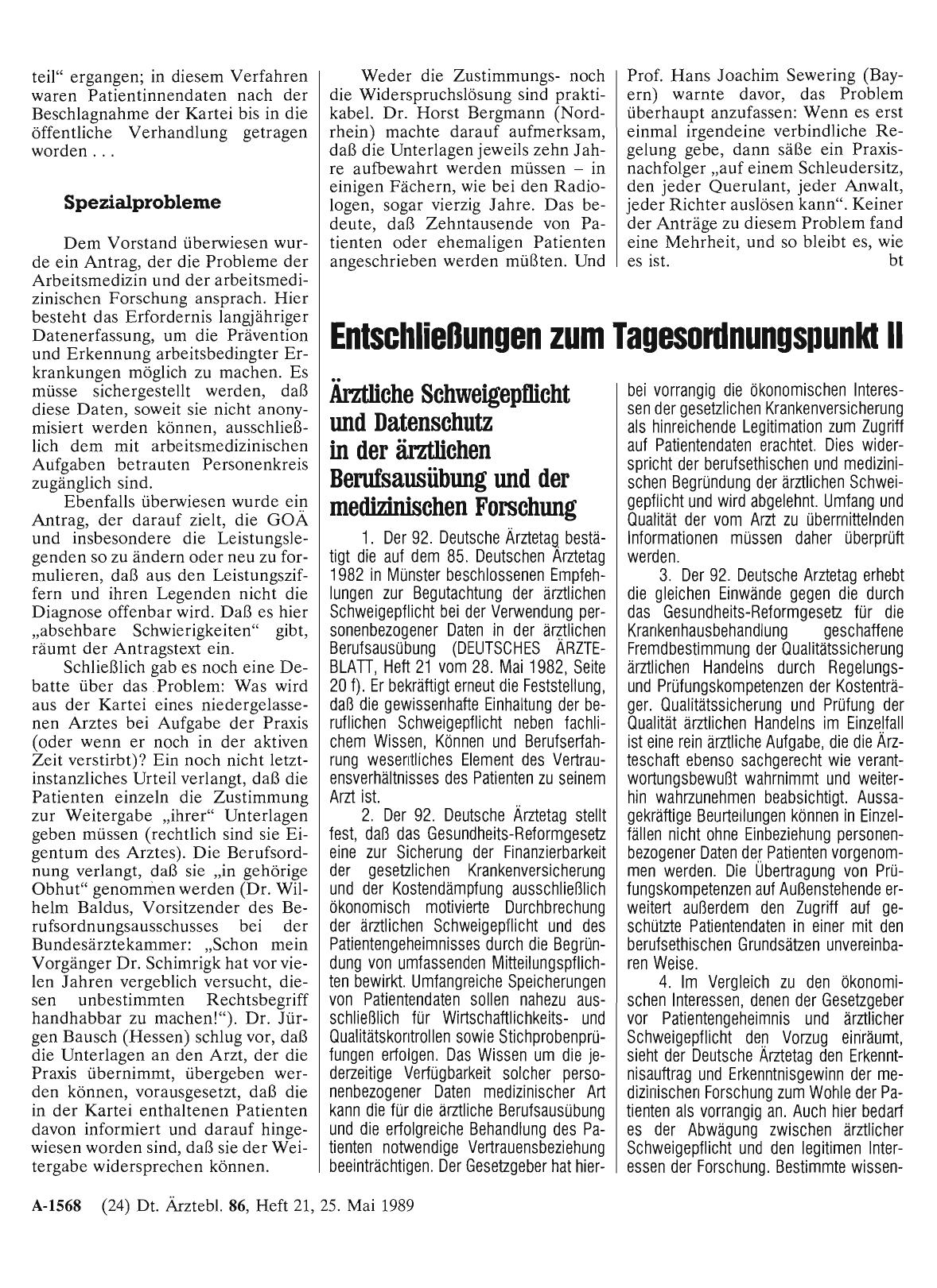 Vorschauseite 1: Entschließungen zum Tagesordnungspunkt II