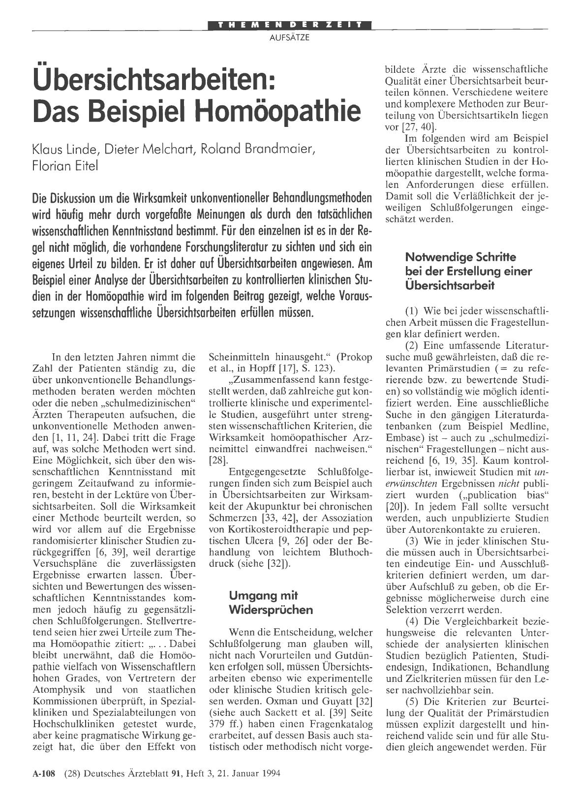 Vorschauseite 1: Übersichtsarbeiten: Das Beispiel Homöopathie