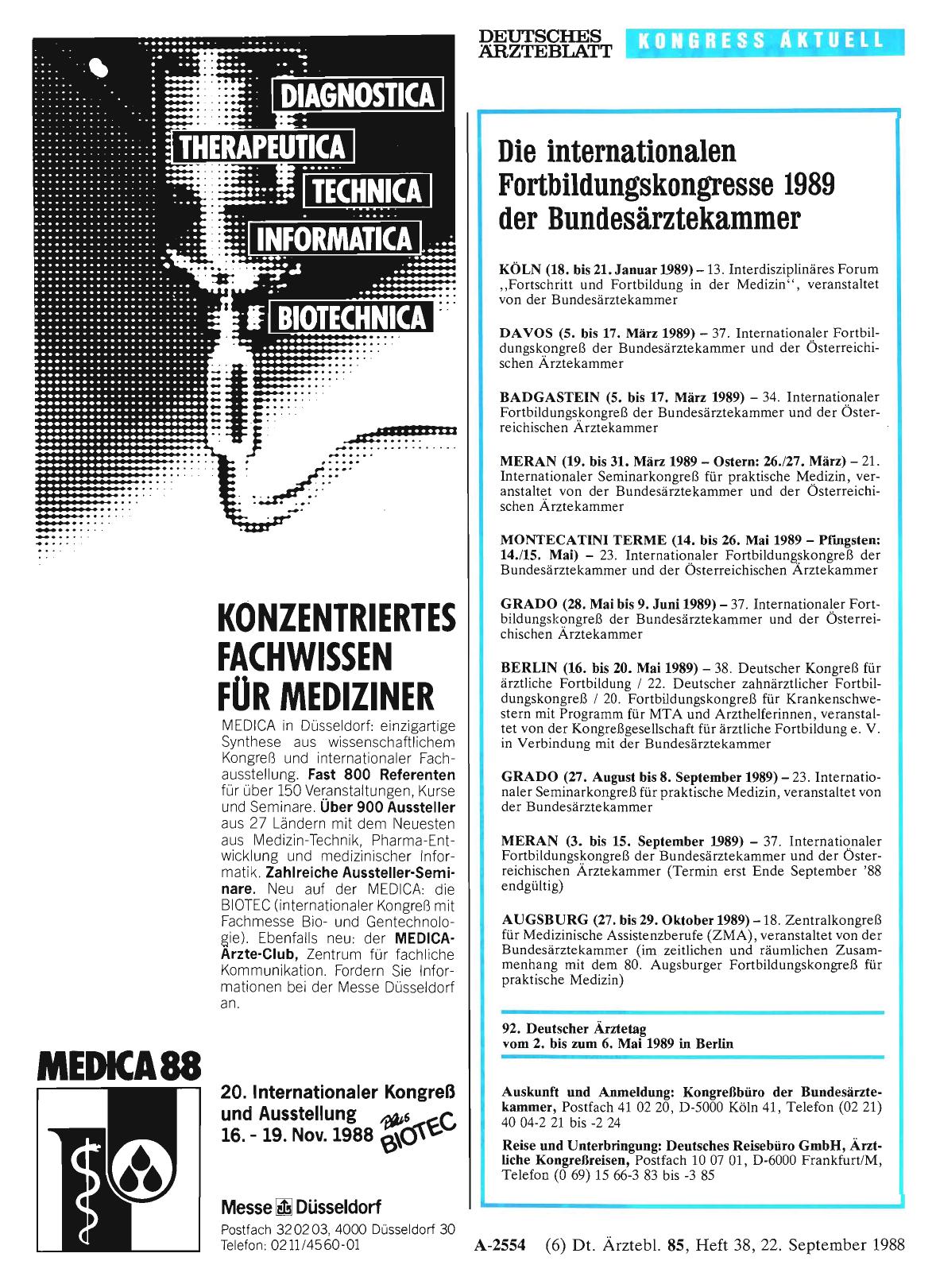 Vorschauseite 1: Die internationalen Fortbildungskongresse 1989 der Bundesärztekammer