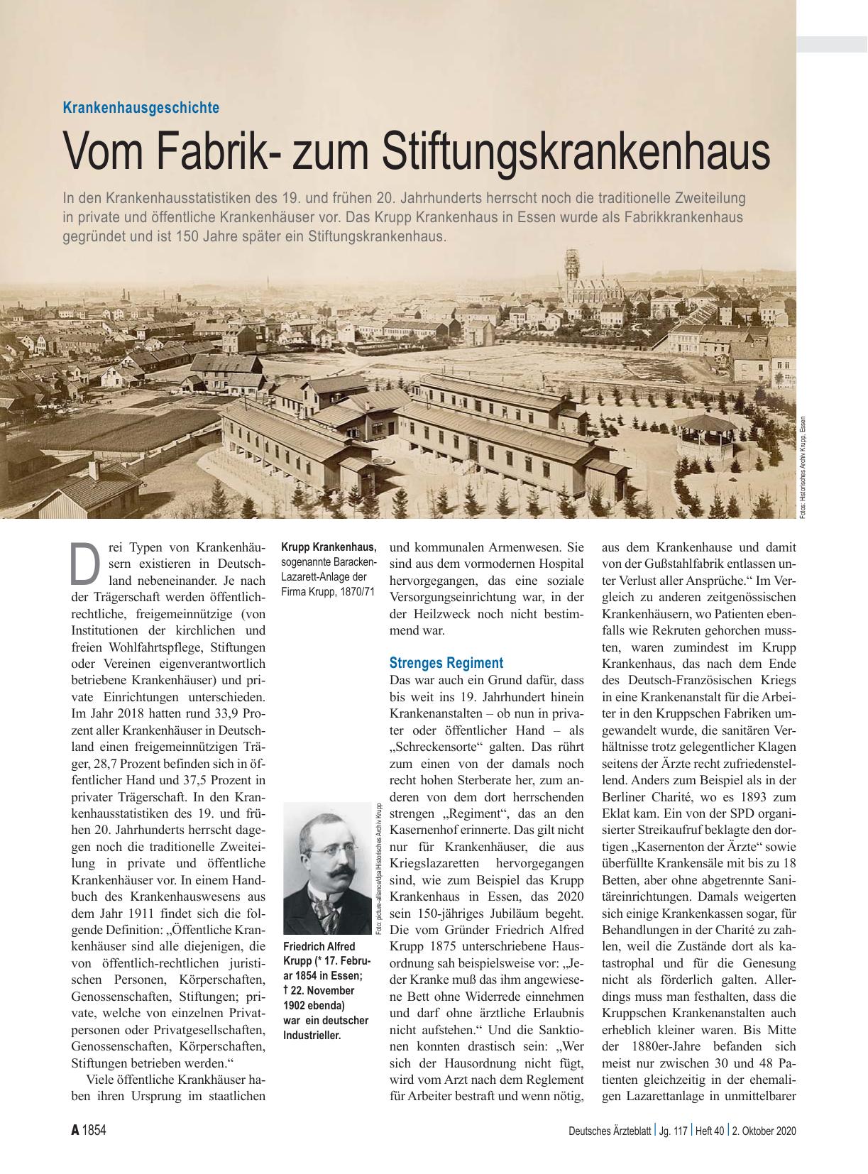 Vorschauseite 1: Krankenhausgeschichte: Vom Fabrikzum Stiftungskrankenhaus