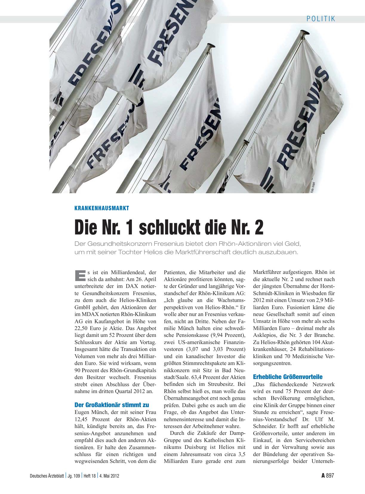 Vorschauseite 1: Krankenhausmarkt: Die Nr. 1 schluckt die Nr. 2