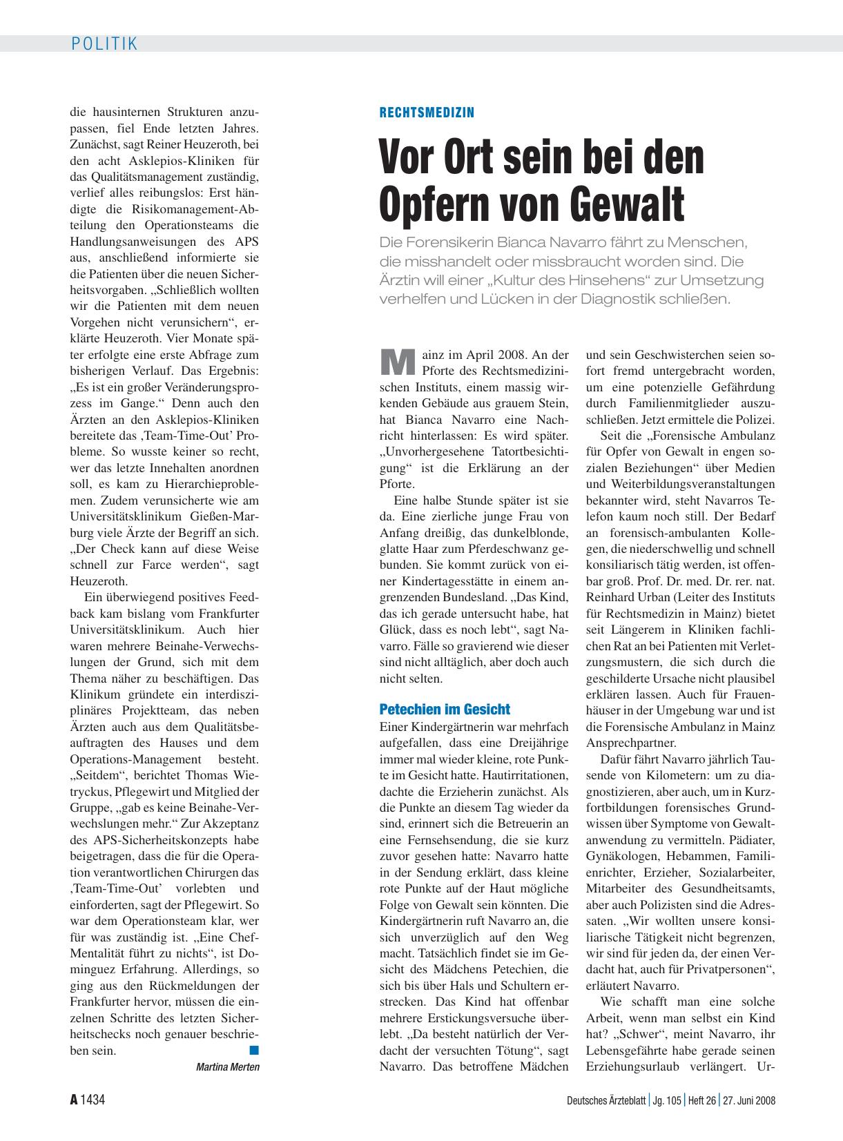 Vorschauseite 1: Rechtsmedizin: Vor Ort sein bei den Opfern von Gewalt