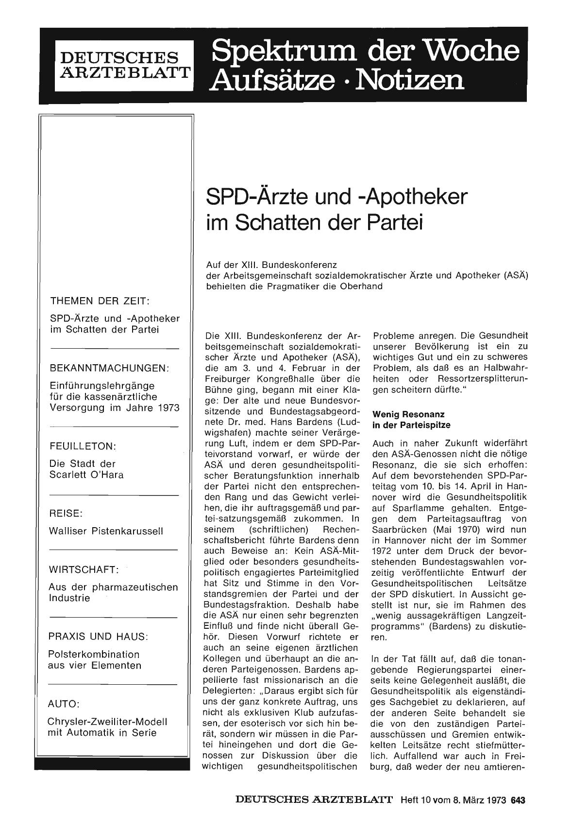 Vorschauseite 1: SPD-Ärzte und -Apotheker im Schatten der Partei