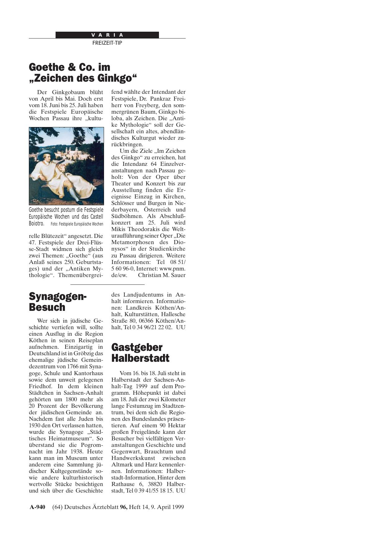 Vorschauseite 1: Goethe & Co. im „Zeichen des Ginkgo“
