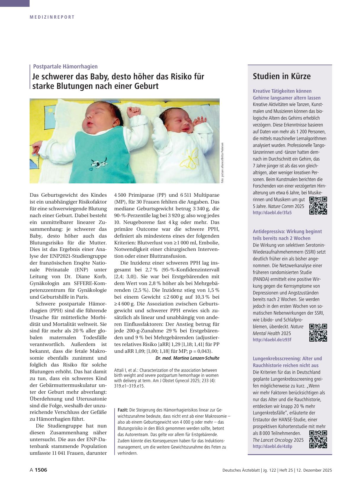 Vorschauseite 1: Postpartale Hämorrhagien: Je schwerer das Baby, desto höher das Risiko für starke Blutungen nach einer Geburt