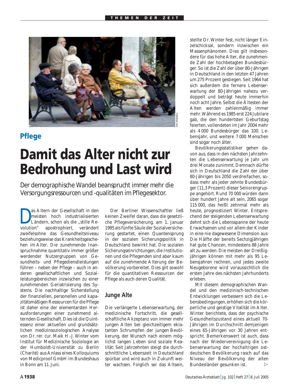 Vorschauseite 1: Pflege: Damit das Alter nicht zur Bedrohung und Last wird