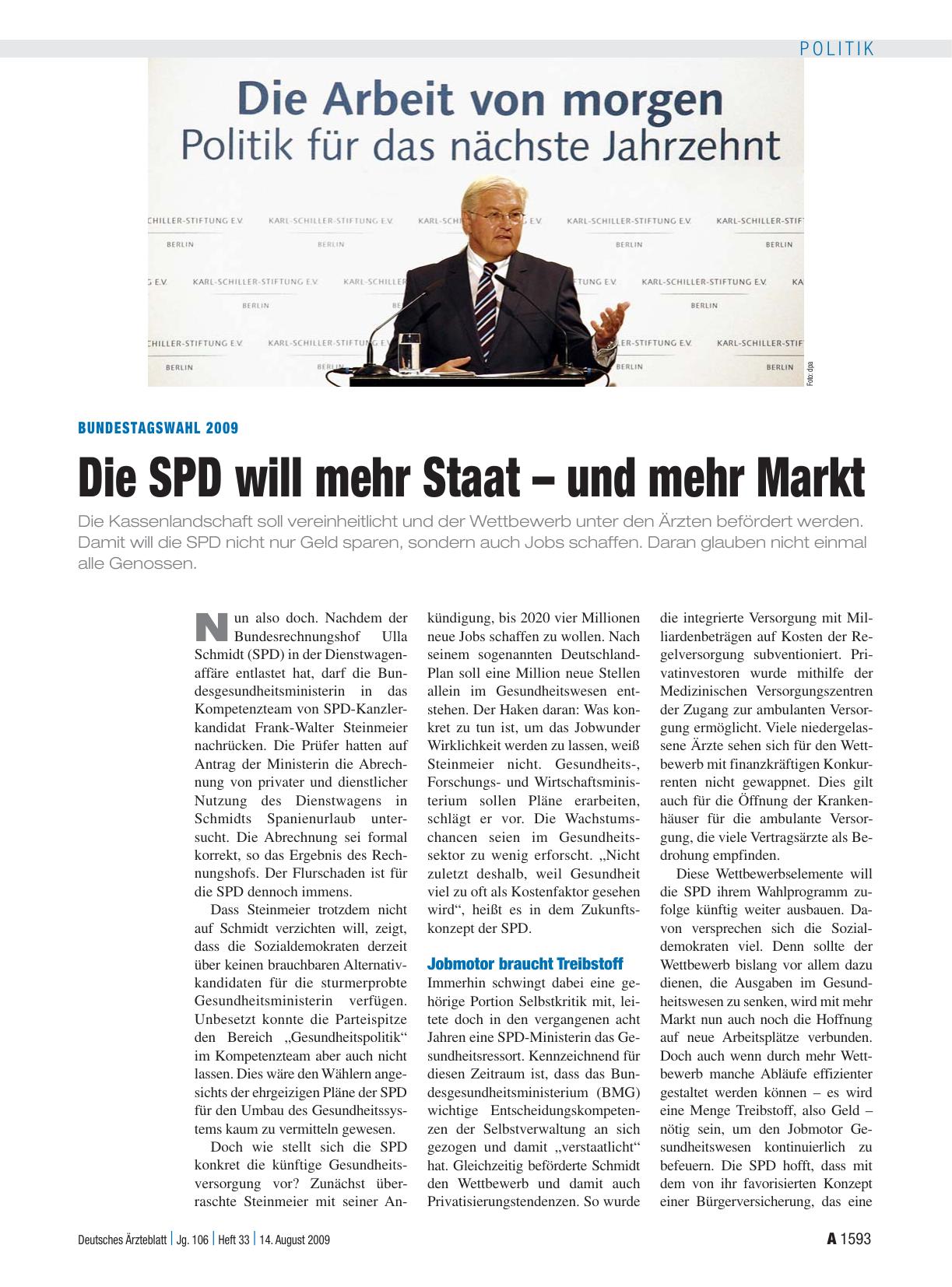 Vorschauseite 1: Bundestagswahl 2009: Die SPD will mehr Staat – und mehr Markt