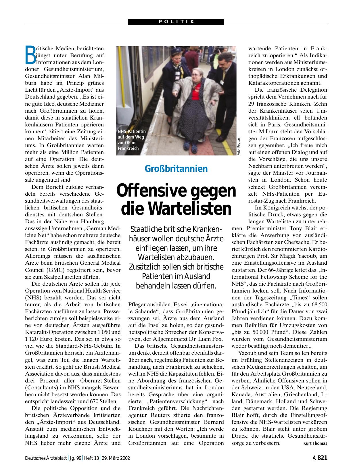 Vorschauseite 1: Großbritannien: Offensive gegen die Wartelisten