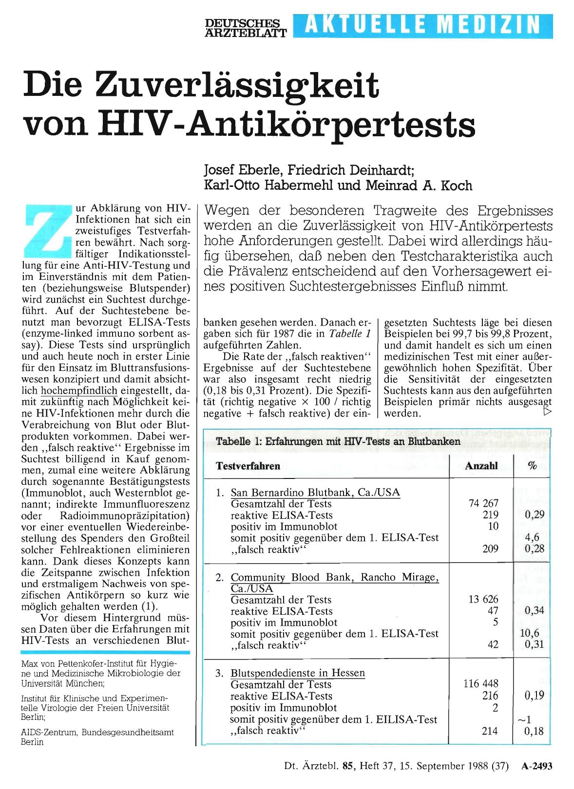 Vorschauseite 1: Die Zuverlässigkeit von HIV-Antikörpertests