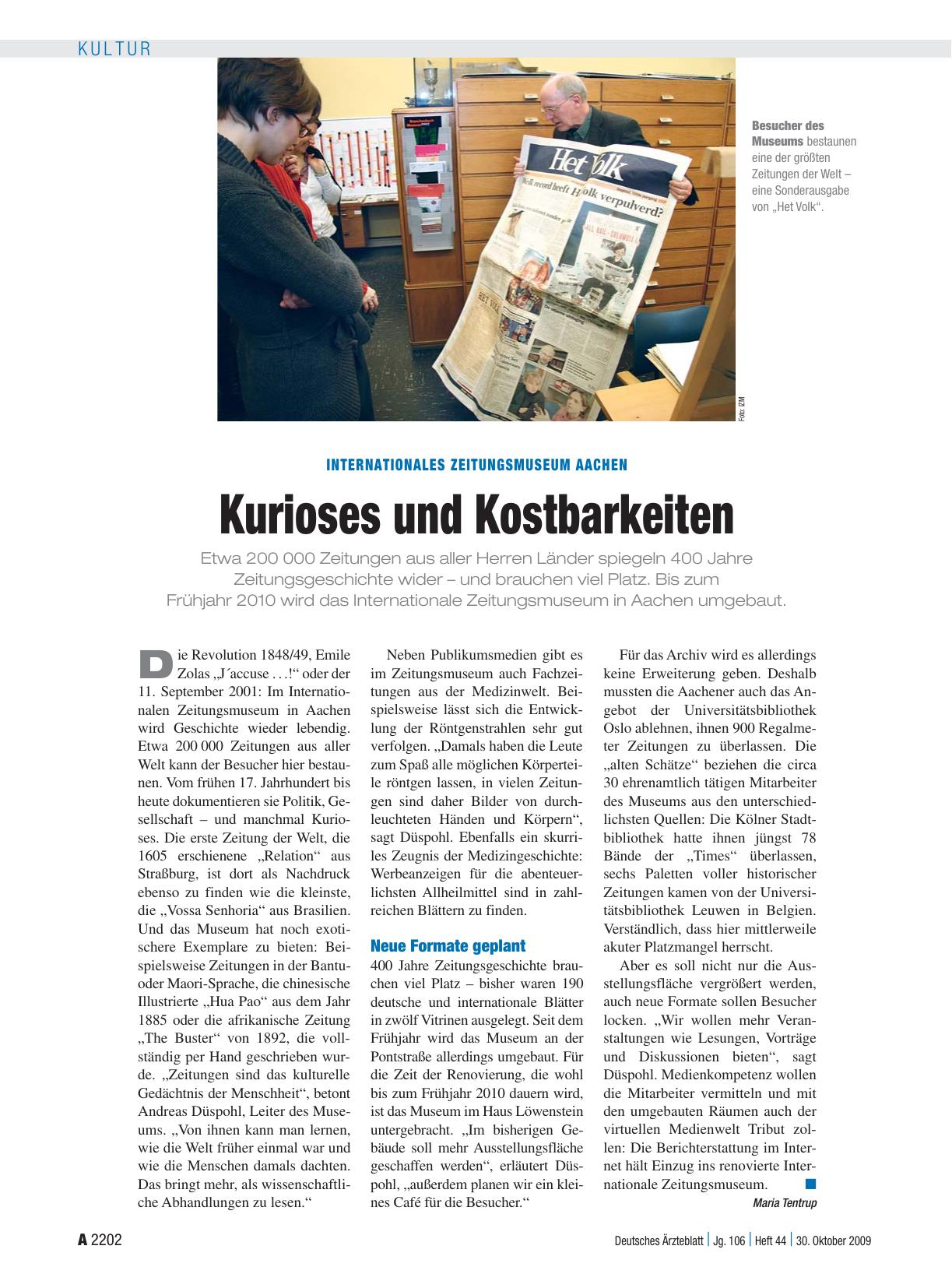 Vorschauseite 1: Internationales Zeitungsmuseum Aachen: Kurioses und Kostbarkeiten