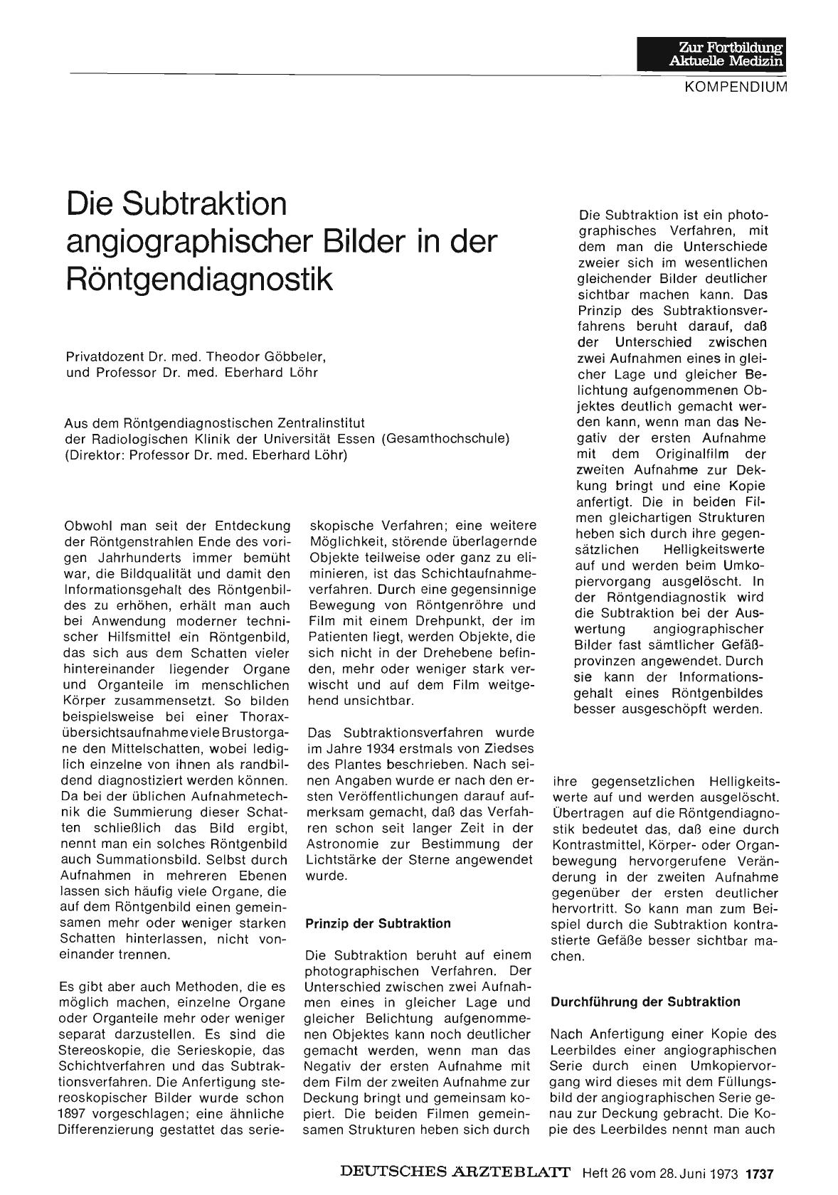 Vorschauseite 1: Die Subtraktion angiographischer Bilder in der Röntgendiagnostik