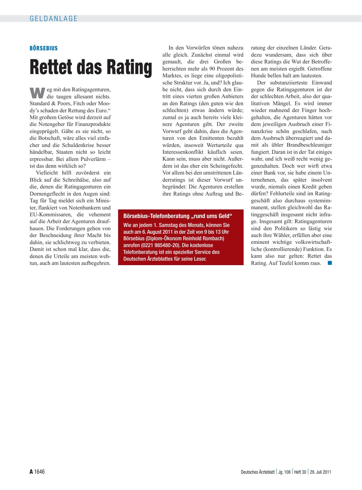 Vorschauseite 1: Börsebius: Rettet das Rating