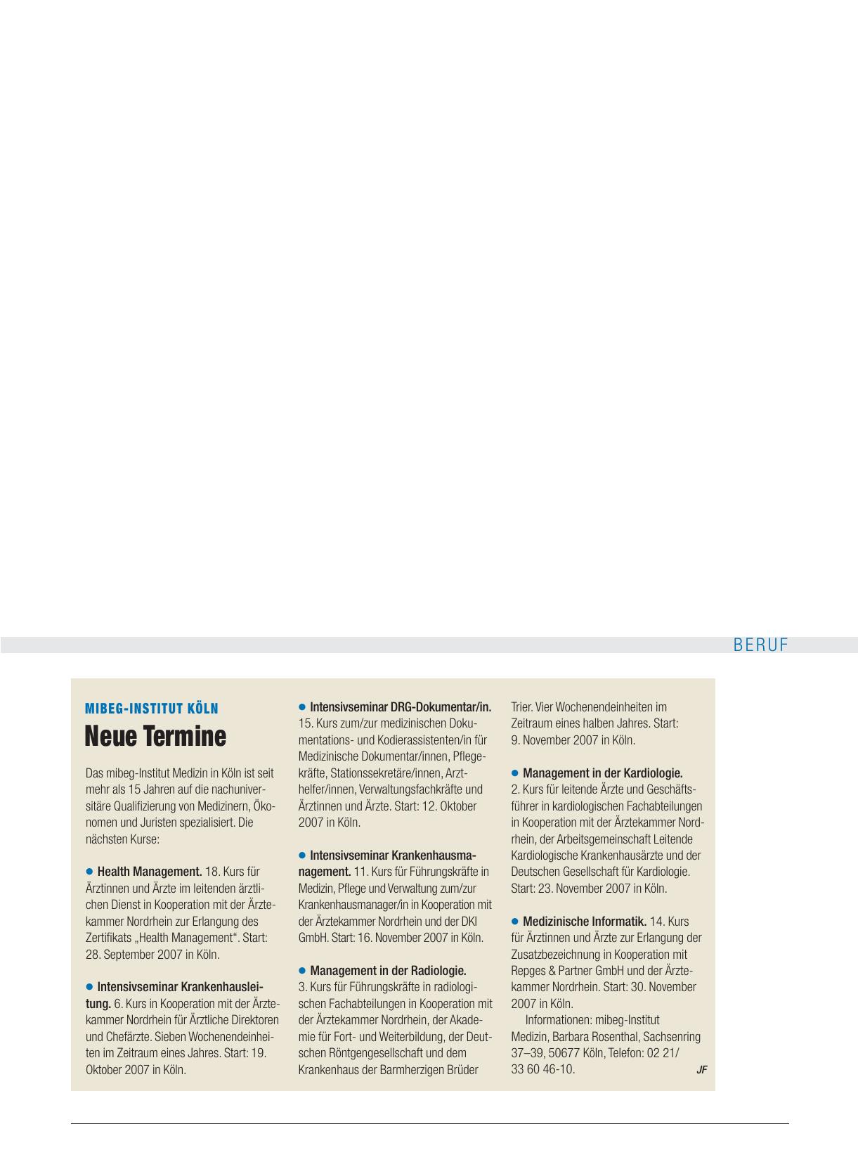 Vorschauseite 1: mibeg-Institut Köln: Neue Termine