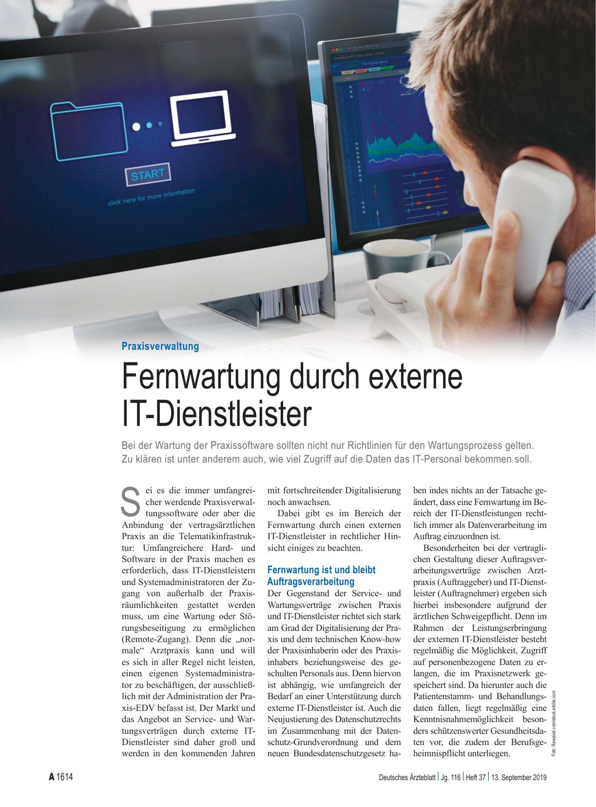 Vorschauseite 1: Praxisverwaltung: Fernwartung durch externe IT-Dienstleister