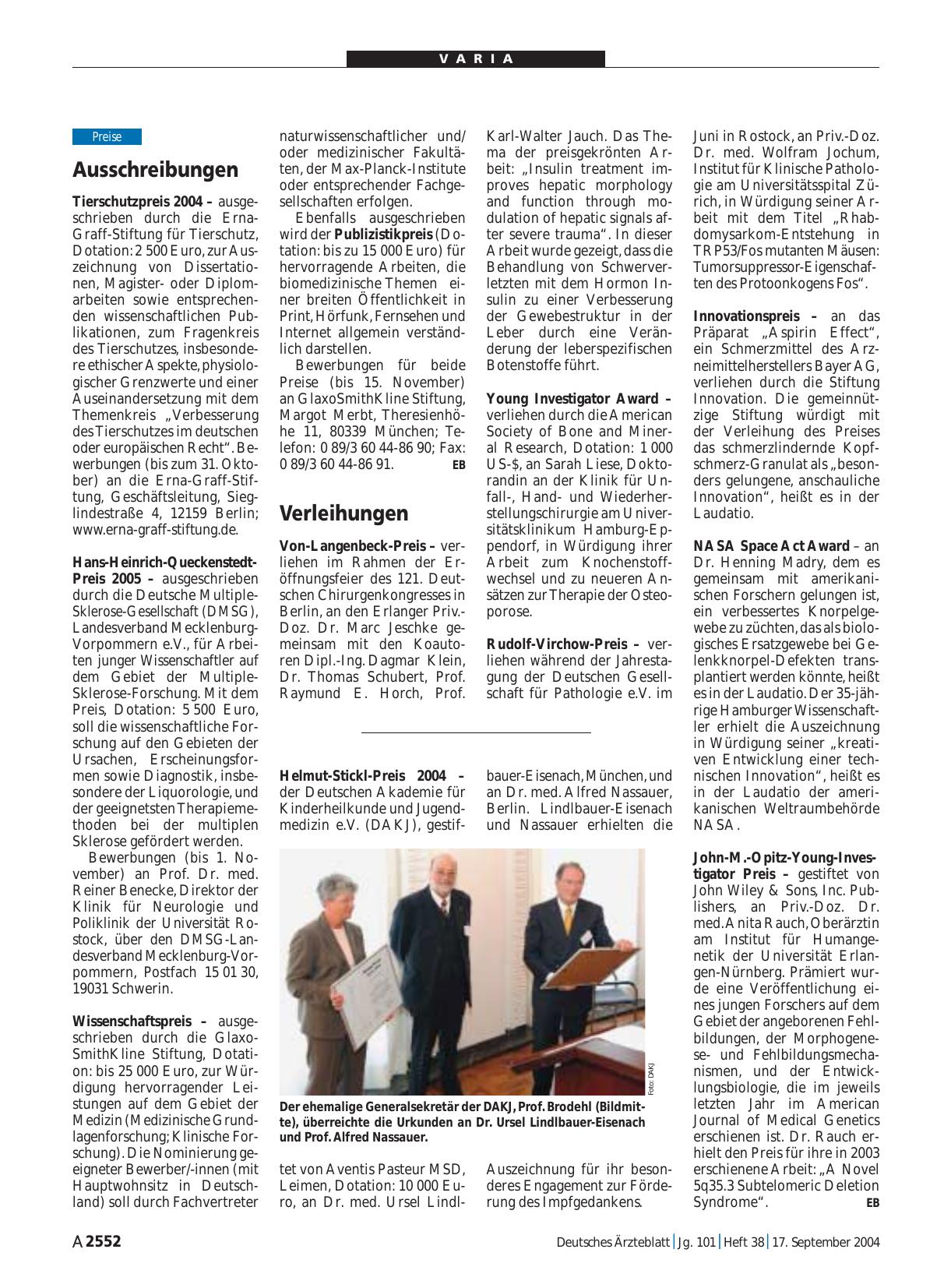 Vorschauseite 1: Verleihungen