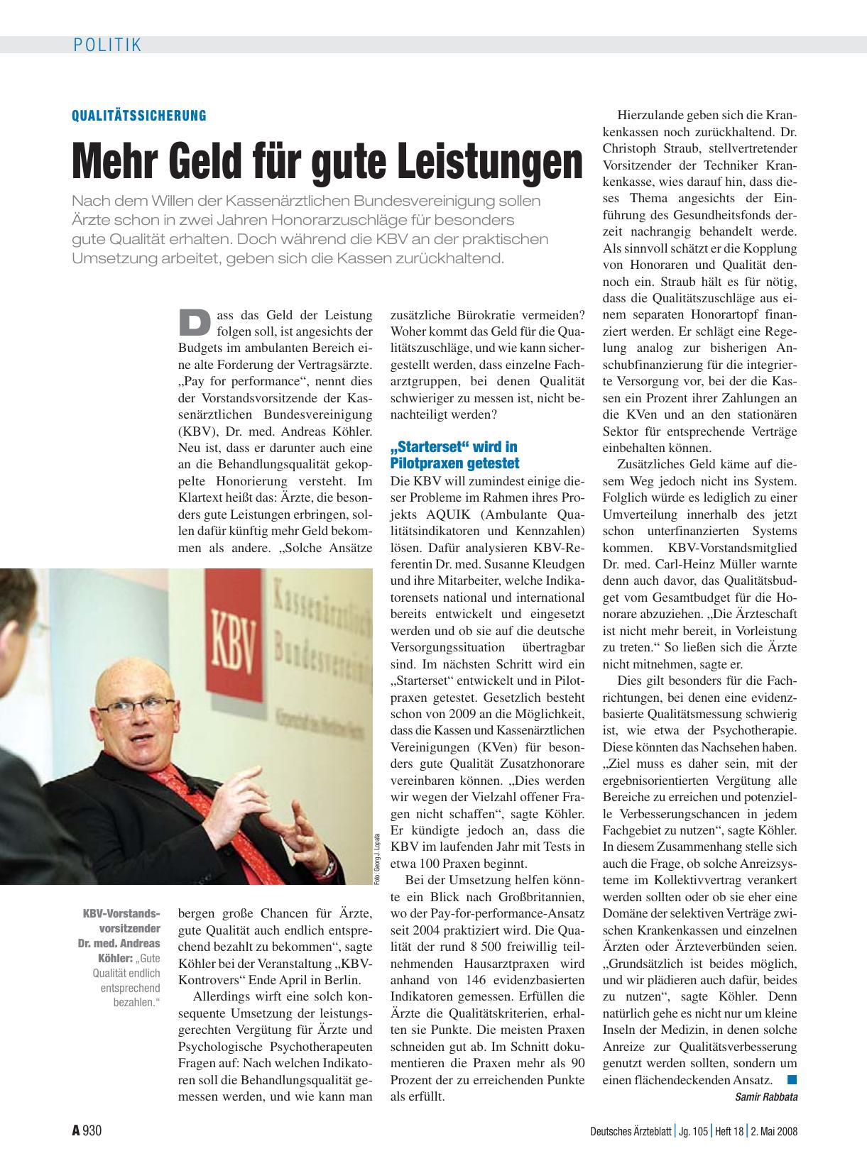 Vorschauseite 1: Qualitätssicherung: Mehr Geld für gute Leistungen